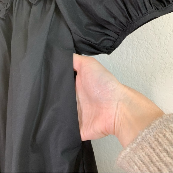 En Saison Womens Black Poplin puff long sleeve scalloped mini dress S - Picture 11 of 11